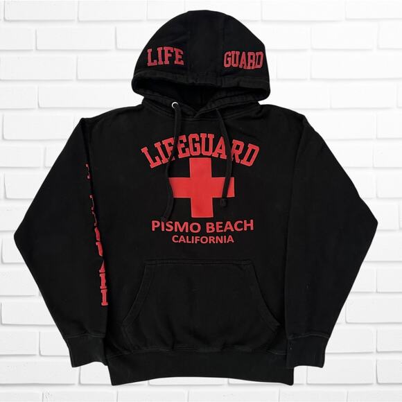 Lifeguard Pismo Beach Hoodie Sweatshirt Sz Small Black Central Coast California - Picture 1 of 9